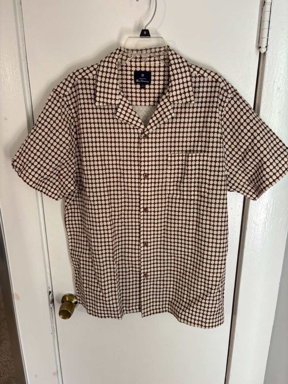 Ben Sherman Short Sleeve Camp Collar Shirt in Cream and Brown